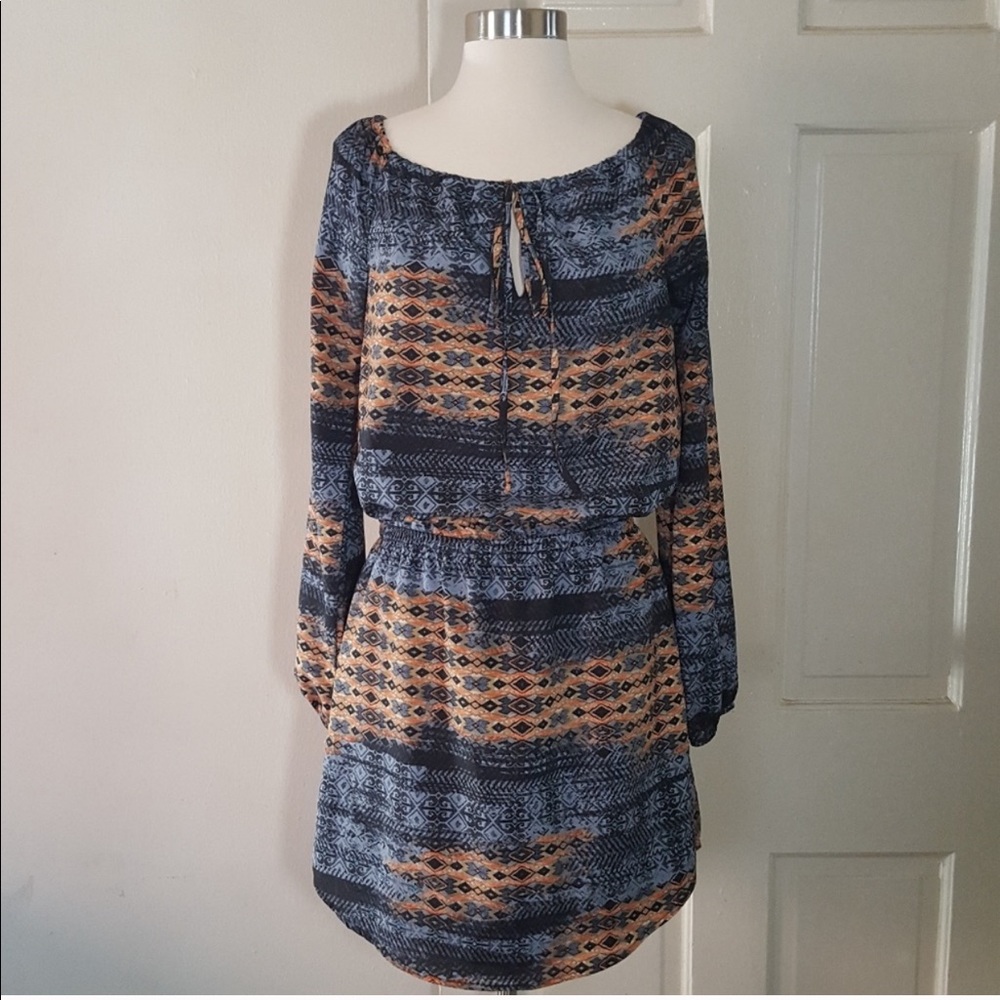 Wayf Aztec Print Long Sleeve Mini Dress